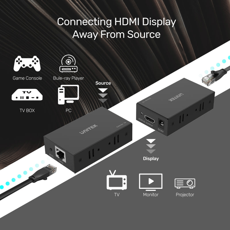 UNITEK 4K HDMI EXTENDER OVER CAT6 RJ45 CABLE UP TO 60M (V100A)