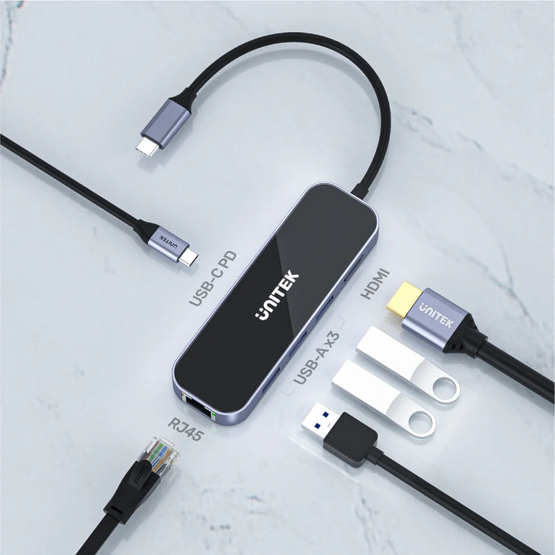 UNITEK 4K ULTRA HD 6-IN-1 USB-C HUB uHUB H6 GLOSS (D1084A)