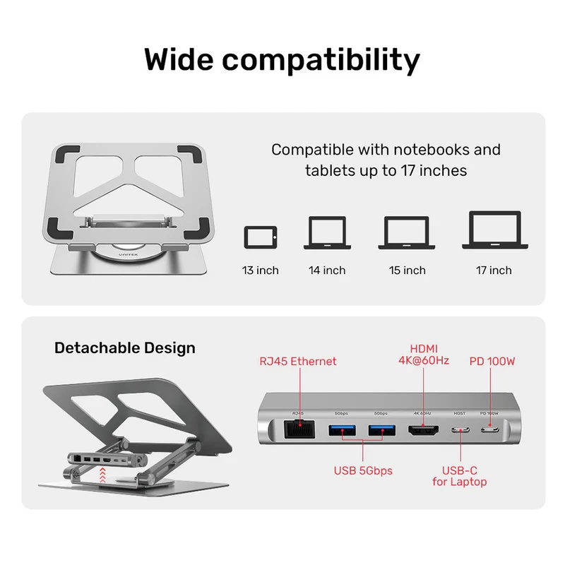 UNITEK 4K ULTRA USB-C LAPTOP DOCKING STATION STAND D1109A