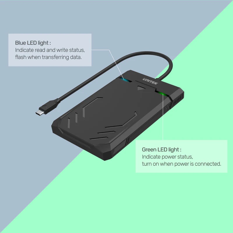 UNITEK 5GBPS DISKGUARA RAIDEN 2.5"USB -C TO 2.5" SATA 6G HDD &amp; SSD eNCLOSURE ( Y-3036A)