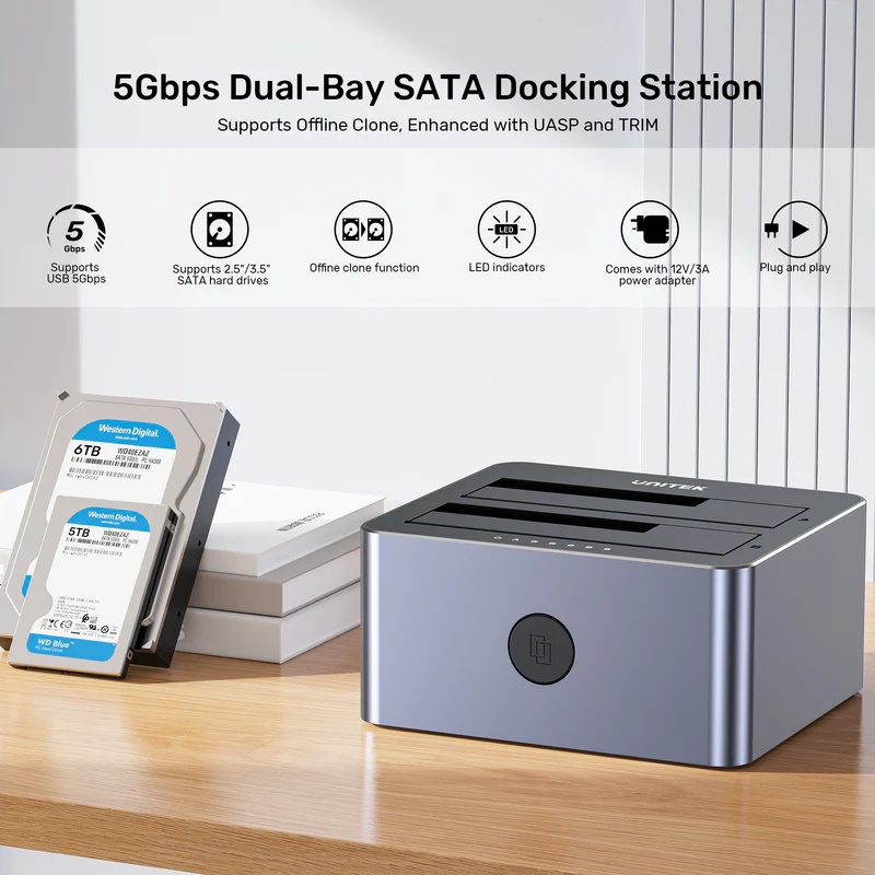 UNITEK 5GBPS DUAL-BAY SATA DOCKING STATION Y-3026GY01-UK