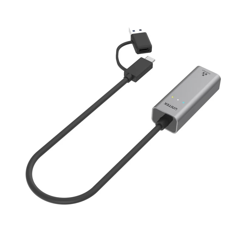 UNITEK USB TO GIGABIT ETHERNET ADAPTER CONVERTS GIGABIT ETHERNET TO USB-C OR USB-A PORT (Y-3465A)