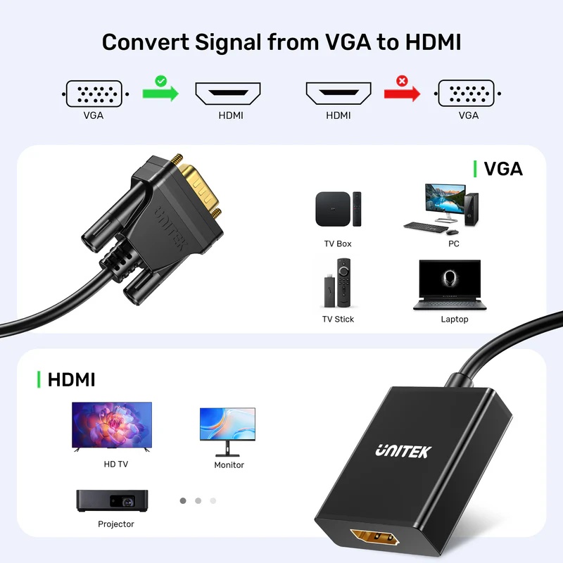UNITEK VGA TO HDMI ADAPTER (V1112ABK01)