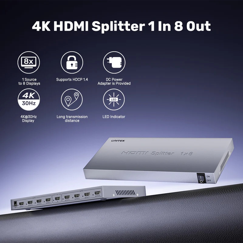 UniTEK 4K ULTRA HD/ 4K HDMI Splitter 1 in 8 Out ( V1132A)