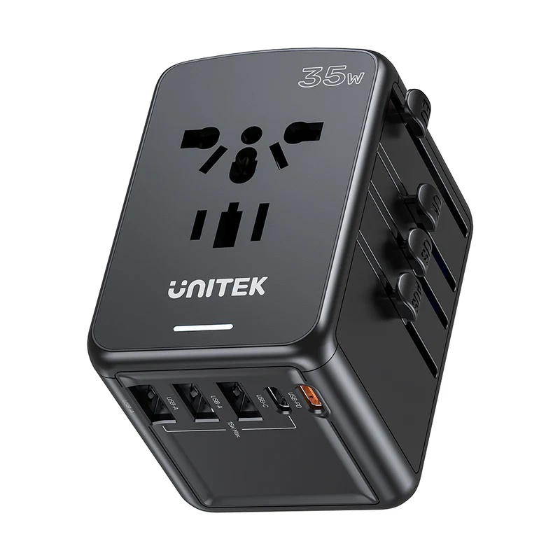 UniTek 35W Universal Travel Adapter with 2 USB-C PD &amp; 3 USB- A Charging Ports ( P1121ABK01)