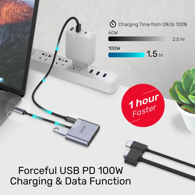 UniTek uHUB Q4+ Lite / USB-C to 4K HDMI &amp; Full HD VGA MST For Multiple Extended Desktops (D1049A)