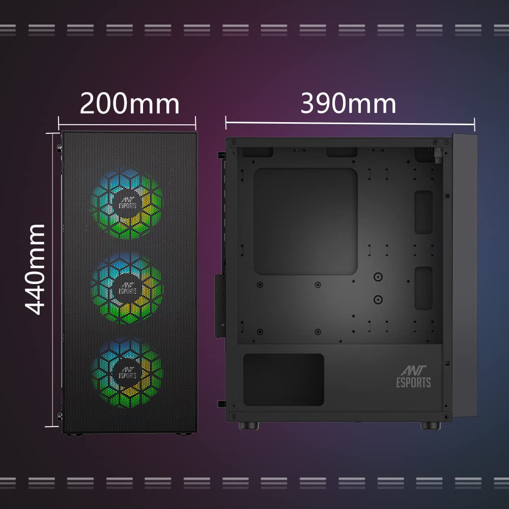 Ant Esports ICE-110 Mid Tower/Casing E-ATX, ATX, M-ATX, M-ITX Black Cabinet with 4*120MM STATIC ARGB Fans