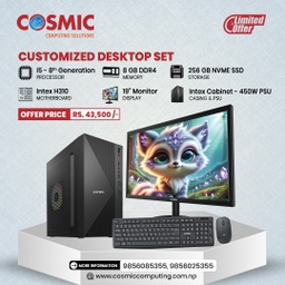 Intel i5 8th Gen Desktop | 8GB DDR4 RAM | 256GB NVMe SSD | ANT Esports CPU Cooling Fan | 19” HD Monitor | USB Keyboard &amp; Mouse | 450W PSU &amp; Intex Cabinet | 6-Month Warranty